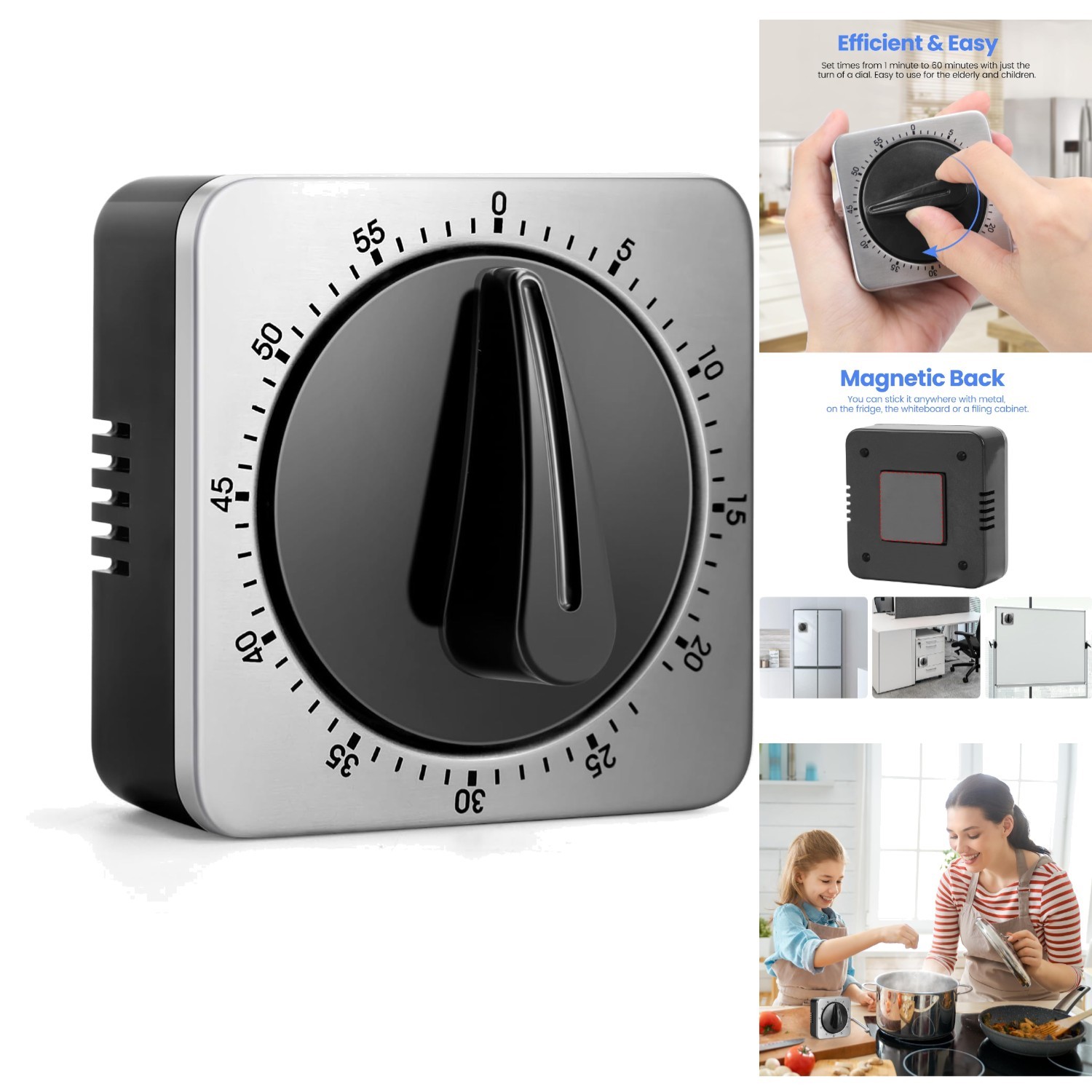 Mechanical Kitchen Timer Magnetic Stainless Steel Visual Countdown Cooking Alarm gallery