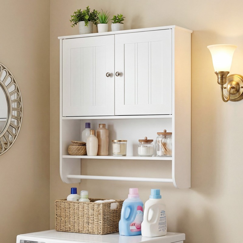Bathroom Wall Cabinet, Wall Mounted Medicine Cabinet with Towel Bar & Shelf gallery