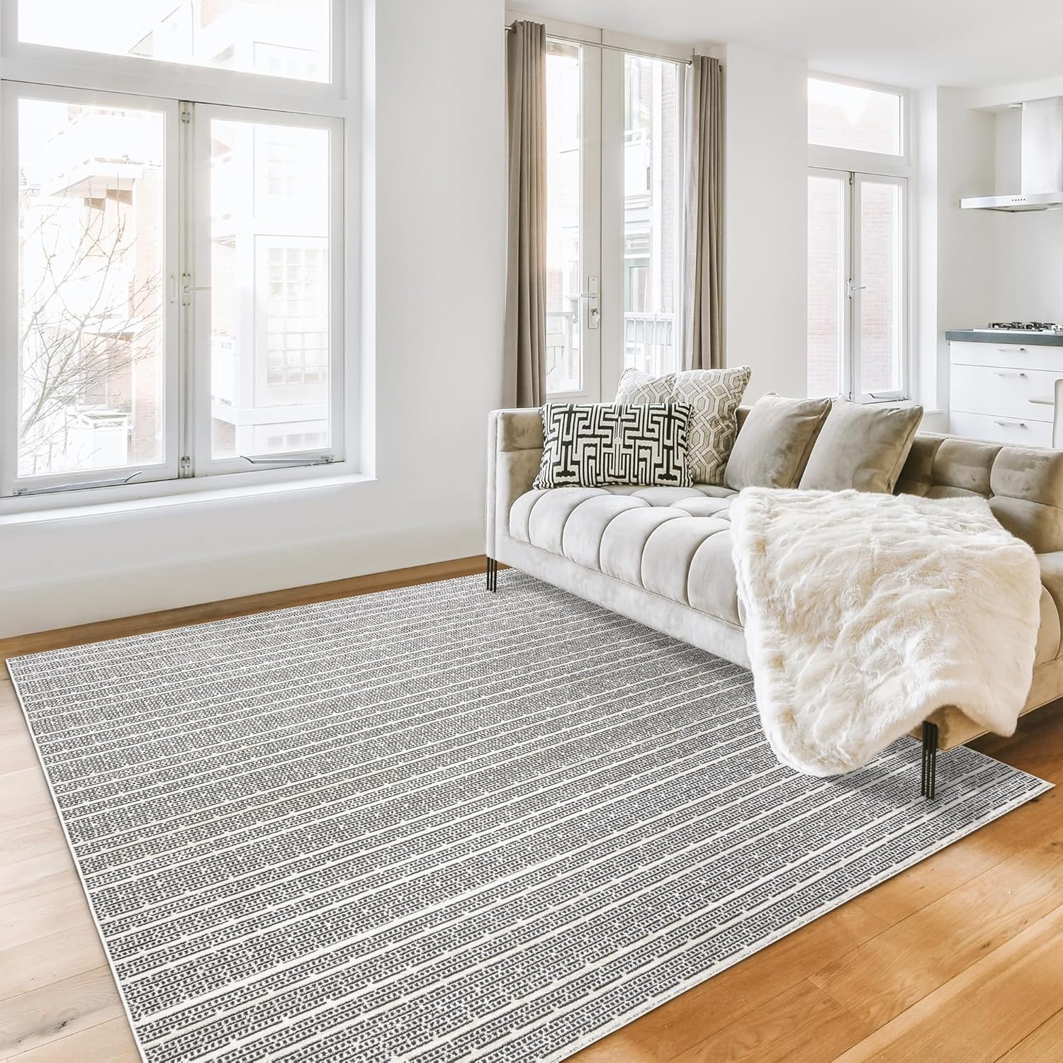 Gertmenian Area Rug Stain Resistant | Dario, Beige/Black, 6x9 Medium Pile gallery