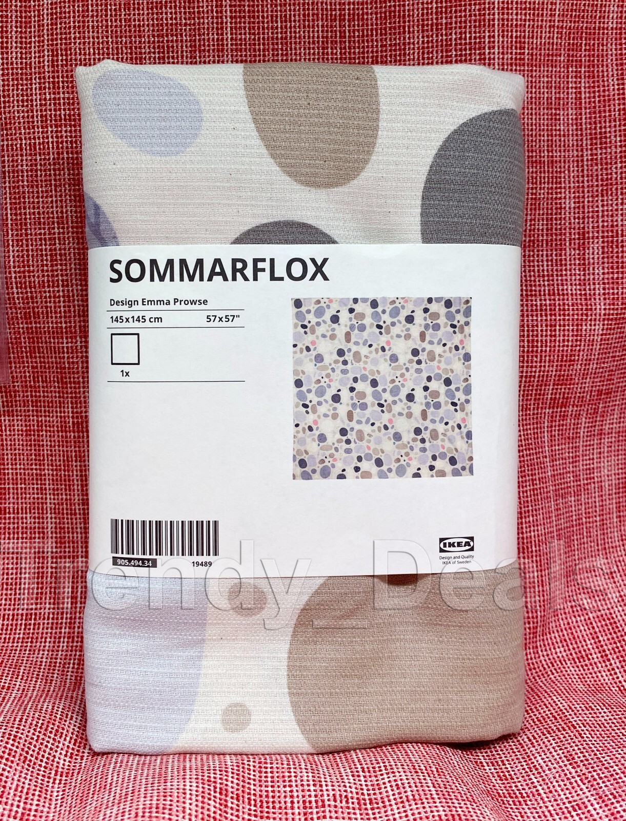 Ikea SOMMARFLOX Tablecloth, Patterned Stones/Multicolor Square 57x57 " - NEW gallery