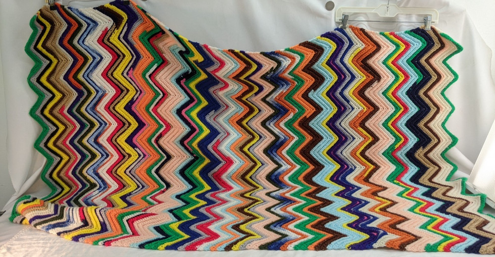 Crochet Multicolor Chevron Zig Zag Pattern Afghan Throw Blanket 64" x 38” TF