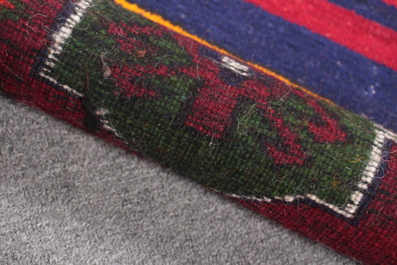 Turkish Runner Rug 1,5x6,8 ft, Red Blue Bordered Rug Wool gallery