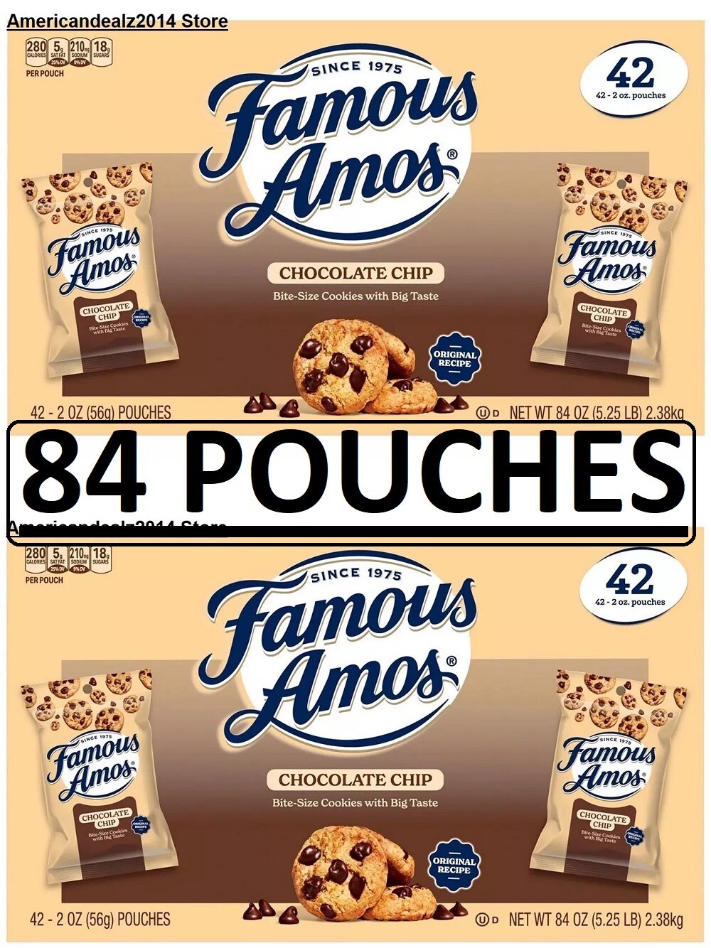 84 Pouches -Famous Amos Chocolate Chip Cookies 2 oz (Total 168 oz) FRESH gallery