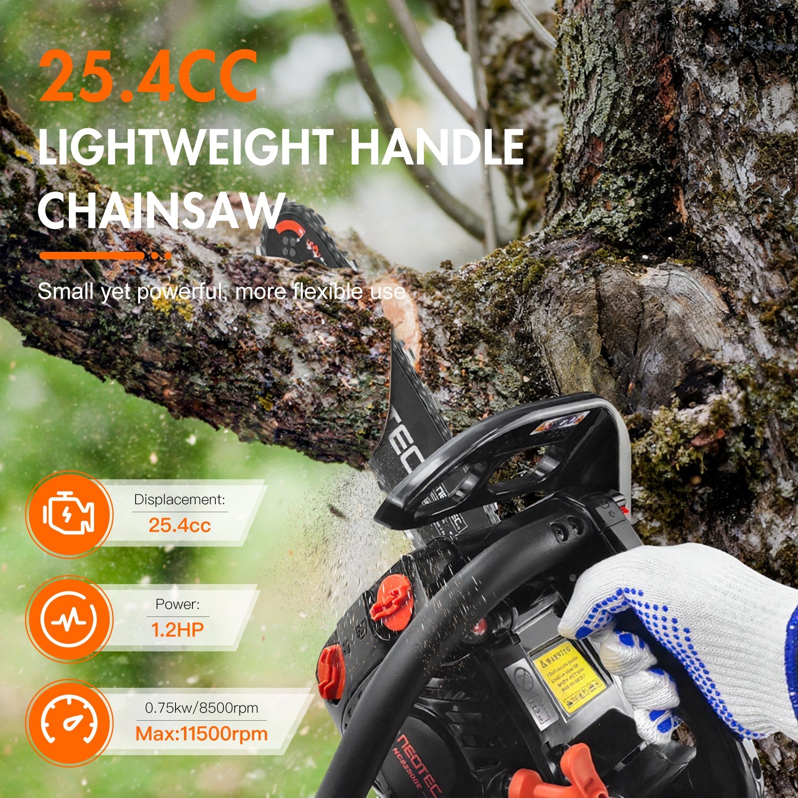 Gas Small Chainsaw 12'' Bar Top Handle Gasoline Powered 900W 25.4CC 2-Stroke gallery