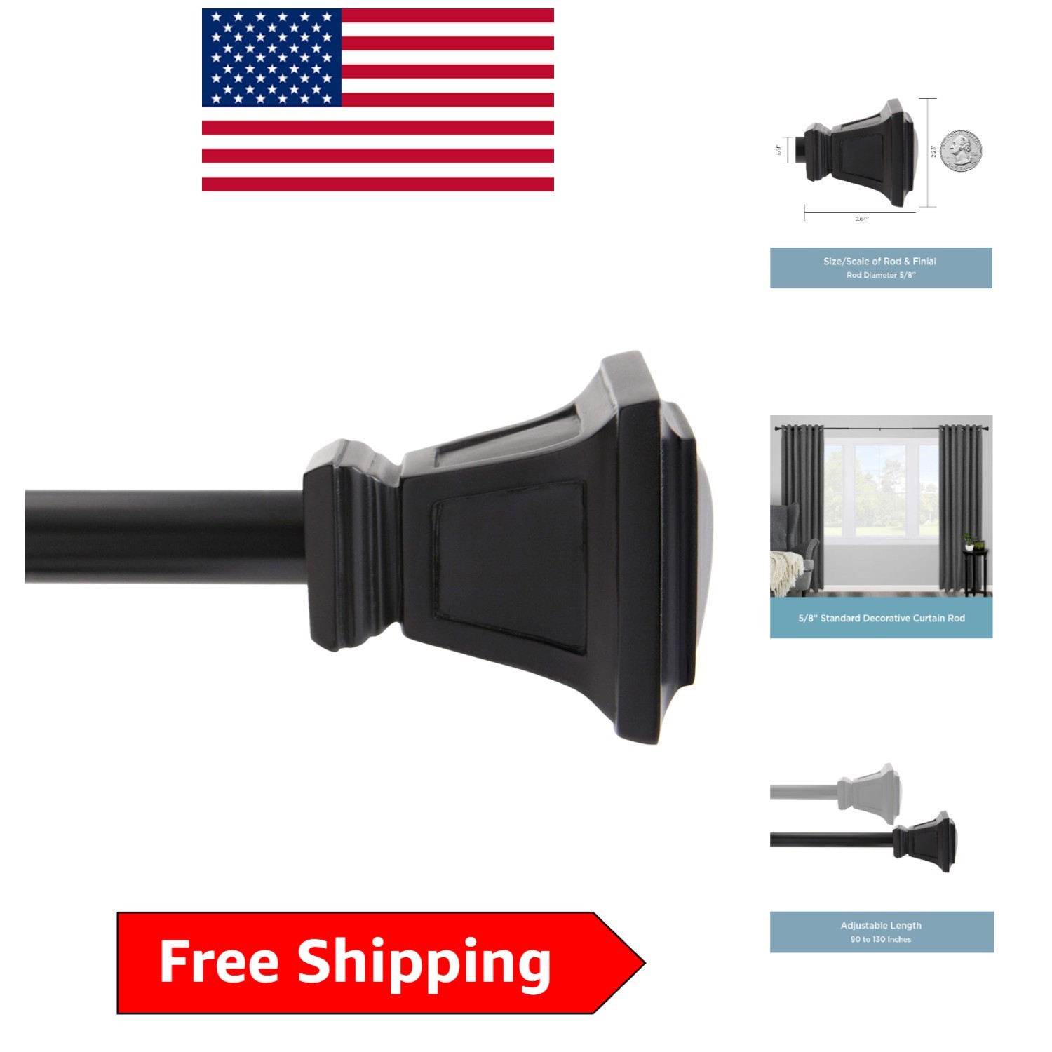 Sturdy Adjustable Curtain Rod in Matte Black – Perfect for All Rooms gallery
