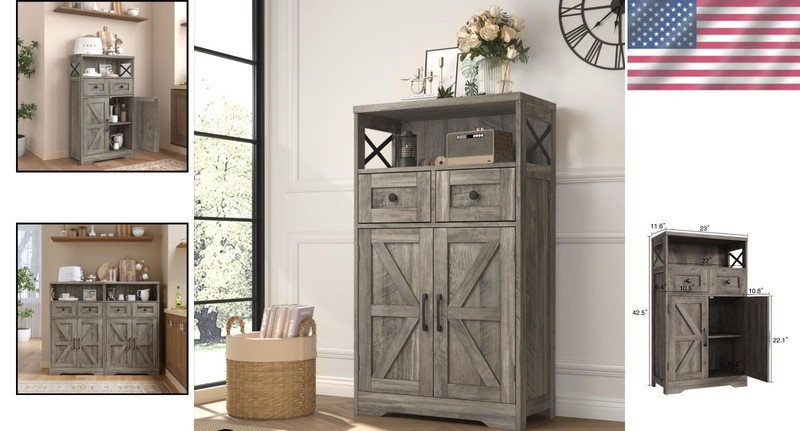 Charming Rustic Grey Storage Hutch with Open Shelf & Easy Assembly - 42.5 Inches gallery