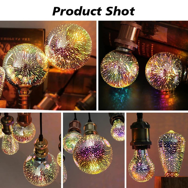 3D Decoration LED Edison Light Bulb E27 6W 110V 220V Vintage Star Fireworks Lamp gallery