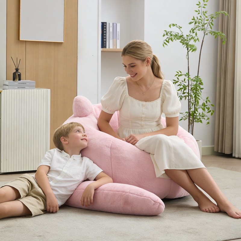 Pink Cat-Shaped Bean Bag Sofa, No Assembly, for Living Room & Bedroom gallery
