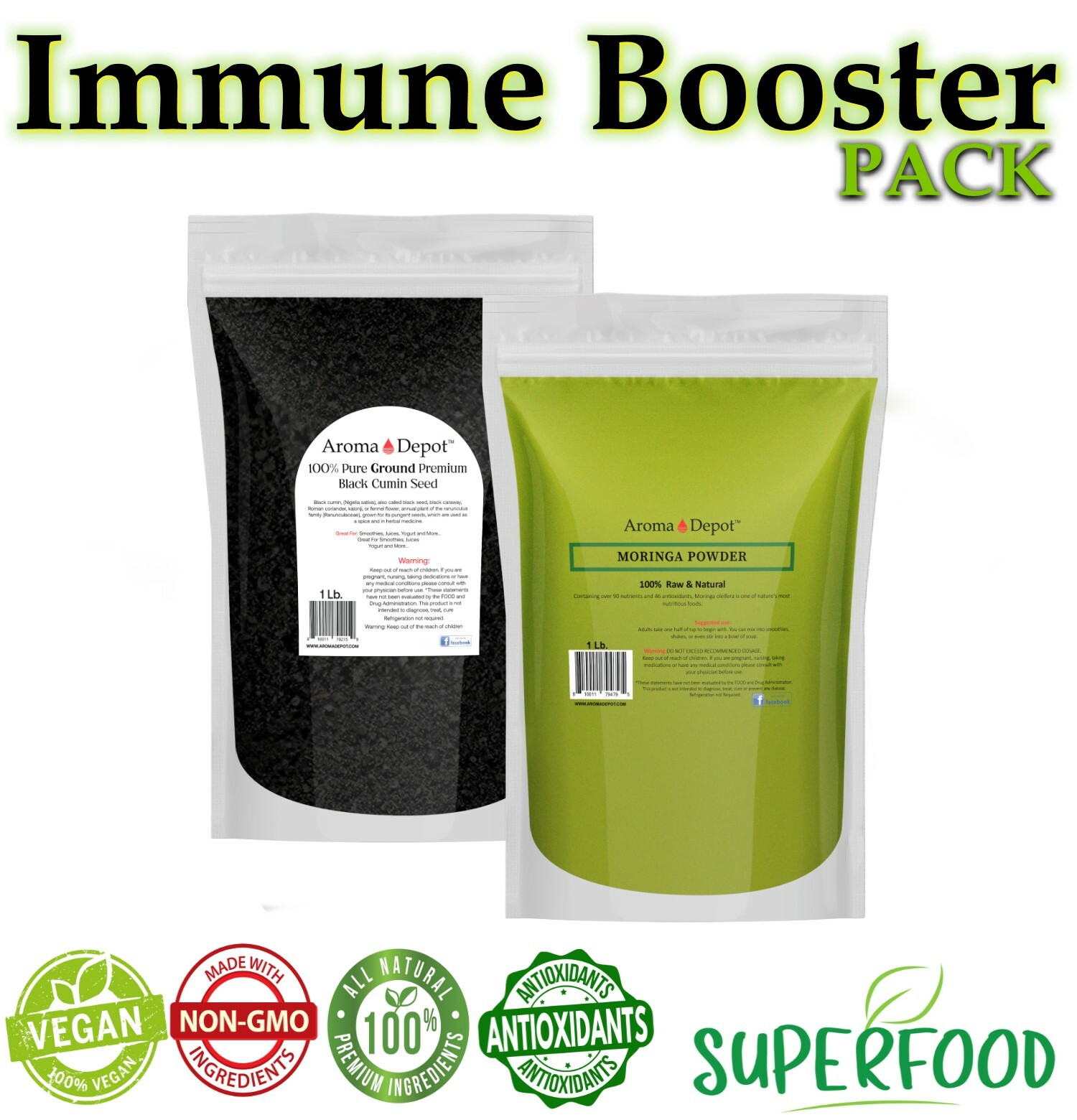1 Lb. Moringa Powder / Ground Black Seed Powder Immune Booster Pack 100% Natural gallery