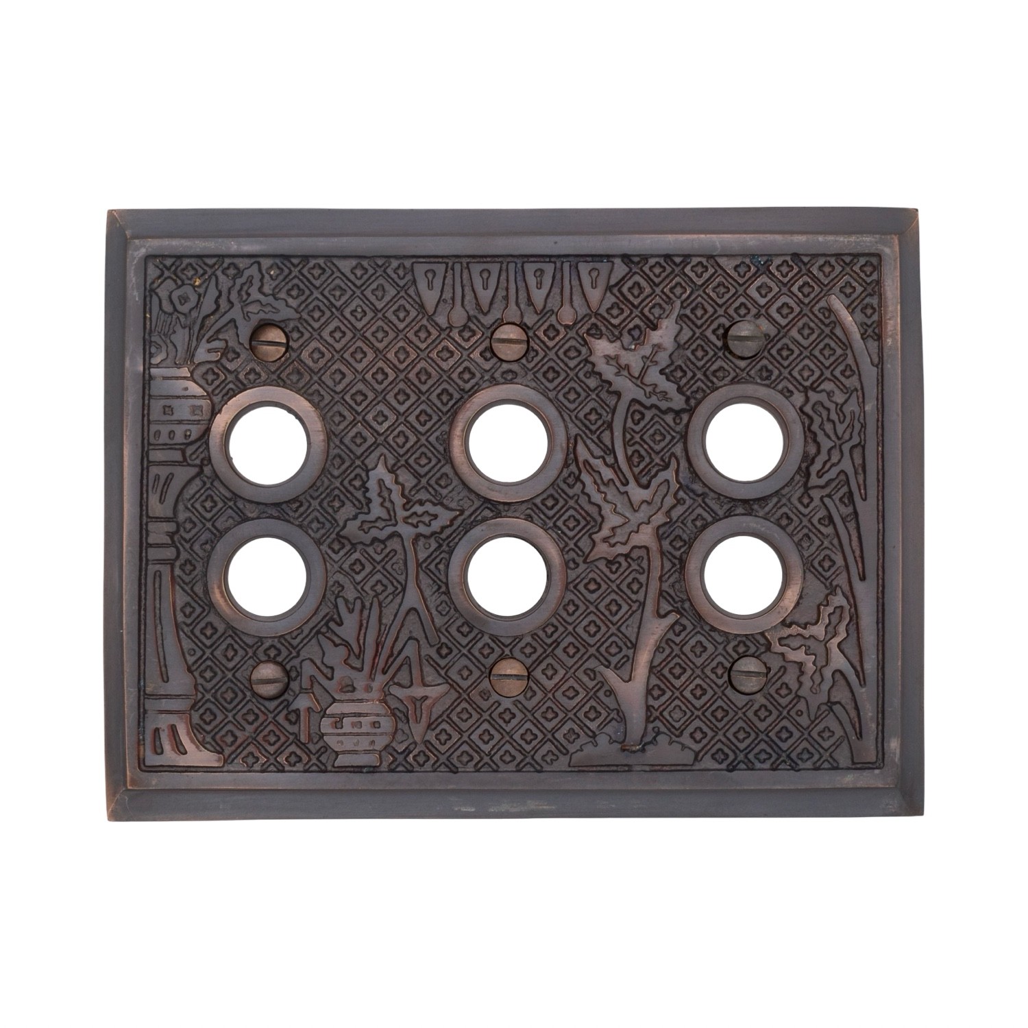 Victorian Style Triple Three Gang Push Button Switch Cover Plate Heavy Bronze gallery