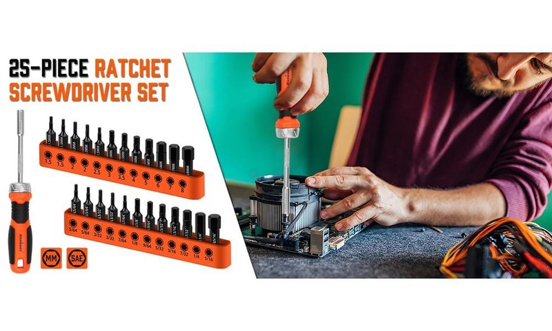 25PC Hex Screwdriver Bit Set 1/4" Ratcheting Magnetic Bit Driver Metric and SAE gallery