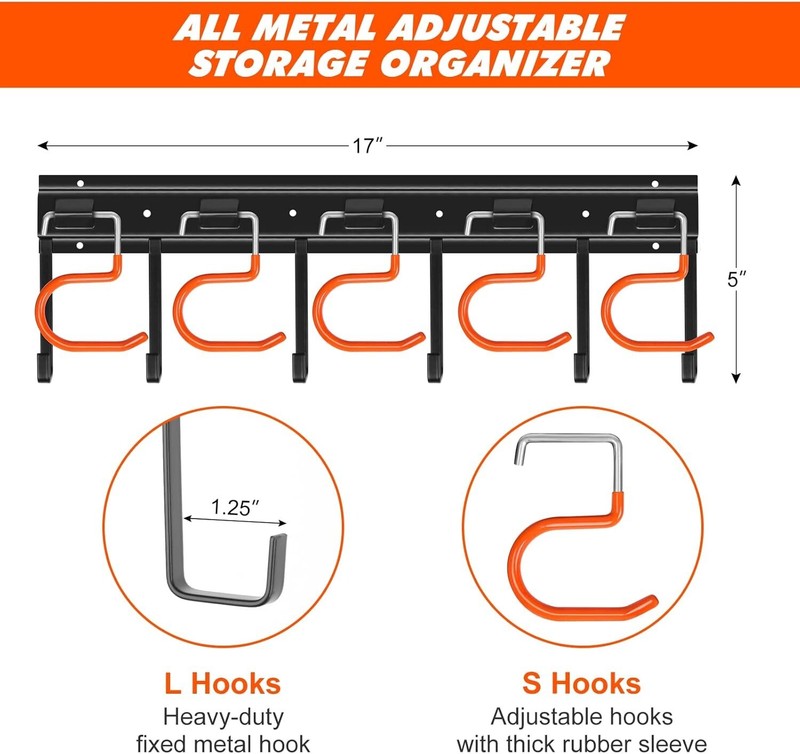 Adjustable Garage Tool Organizer - Wall-Mount, 66 lb Capacity, Iron Construction gallery