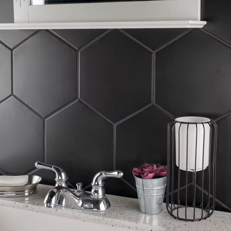 Textile Basic Hex Black 8-5/8 In. X 9-7/8 In. Porcelain Floor and Wall Tile (11. gallery