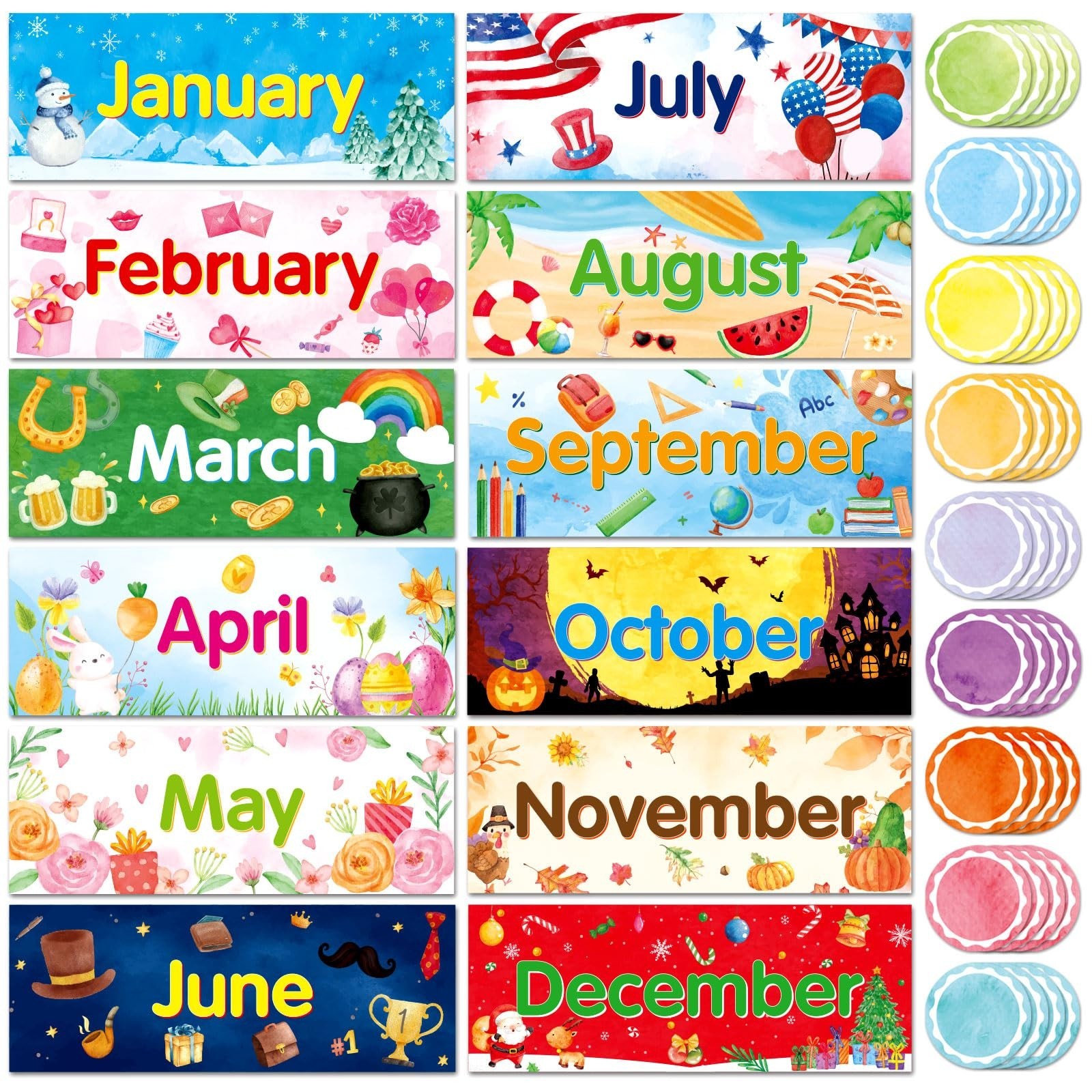 48 Pack Holiday Monthly Headliners 12 Months of The Year Bulletin Board Set S... gallery