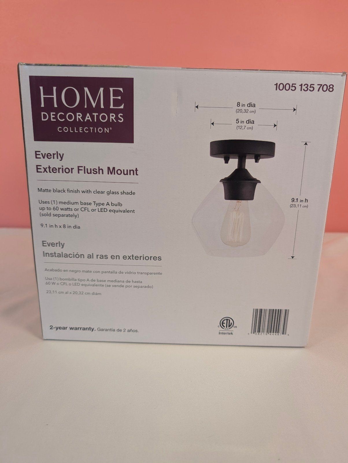 Home Decorators Everly Exterior Flush Mount Light Matte Black Clear Open Box gallery