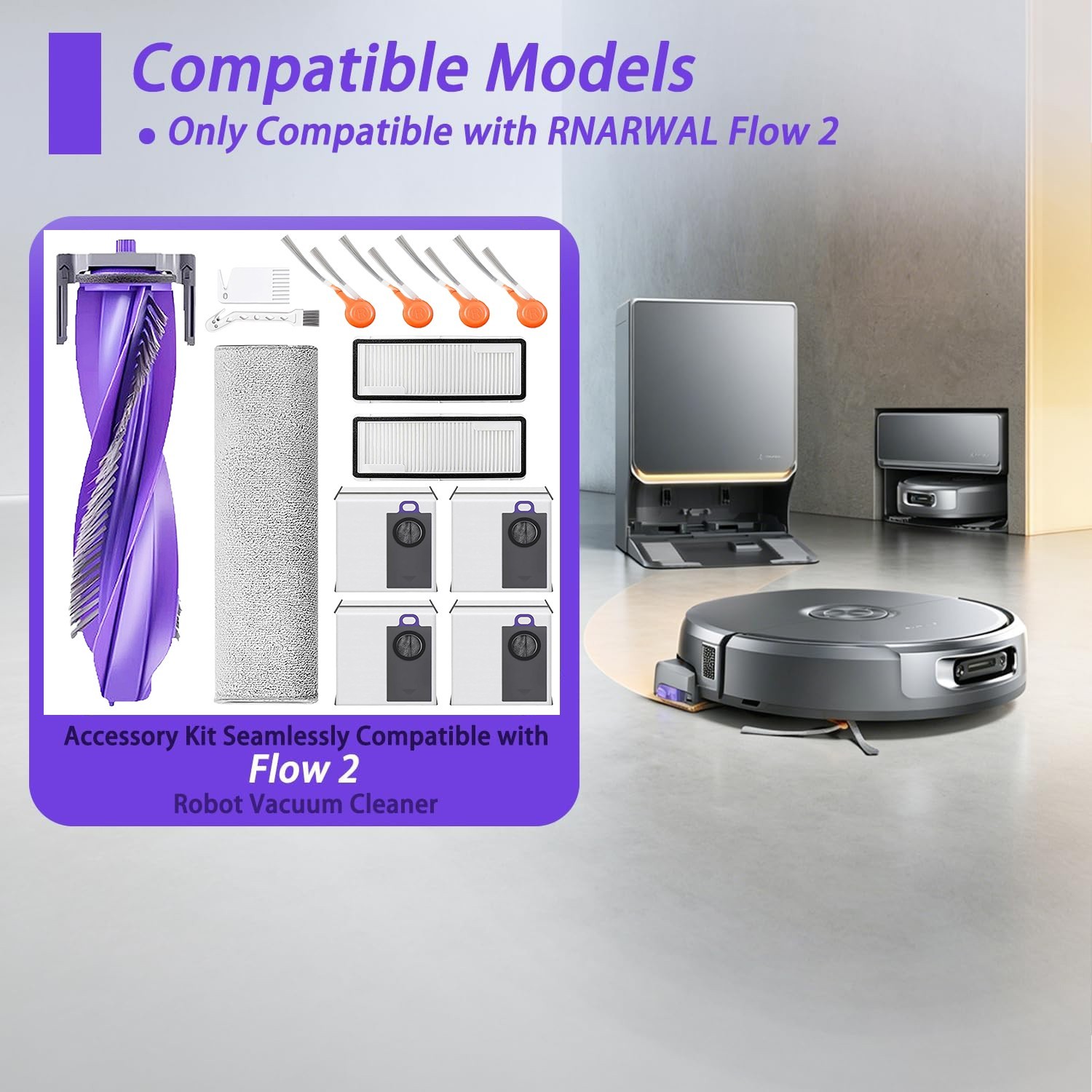 Replacement Parts Accessories Kit Compatible for Narwal Flow 2 Robot Vacuum gallery