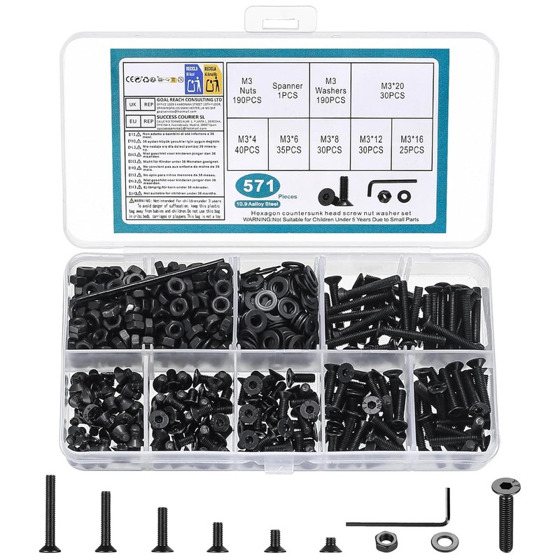 M3M4M5M6M8 Hex Socket Head Countersunk Screws Bolts Nuts Washers Assortment Kit gallery