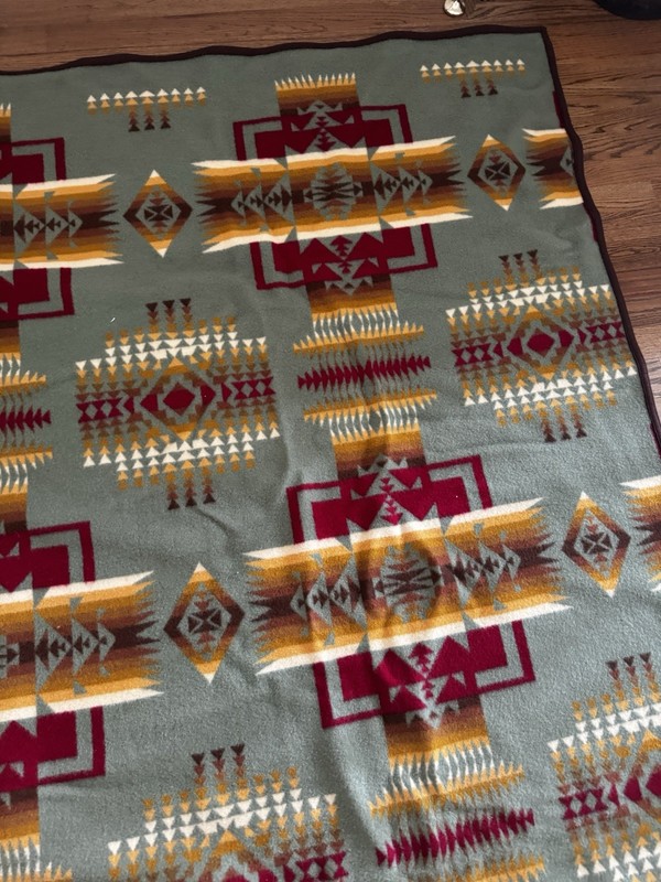 Beaver State Pendleton Wool Blanket Geometric Green Multicolor 86x106" Large gallery