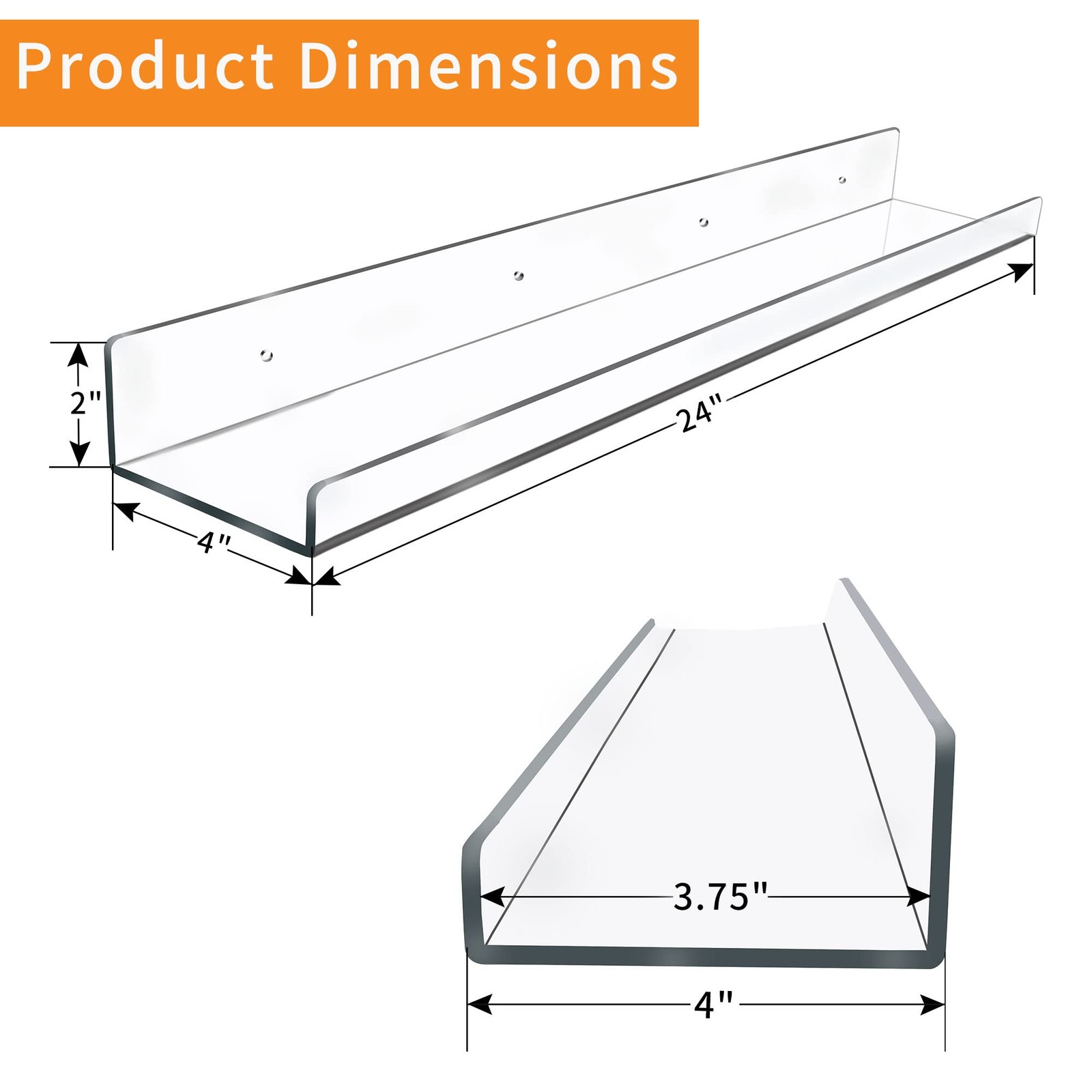 4 Pack 24-Inch Long Clear Acrylic Floating Shelves Wall Ledge Invisible Wall ... gallery