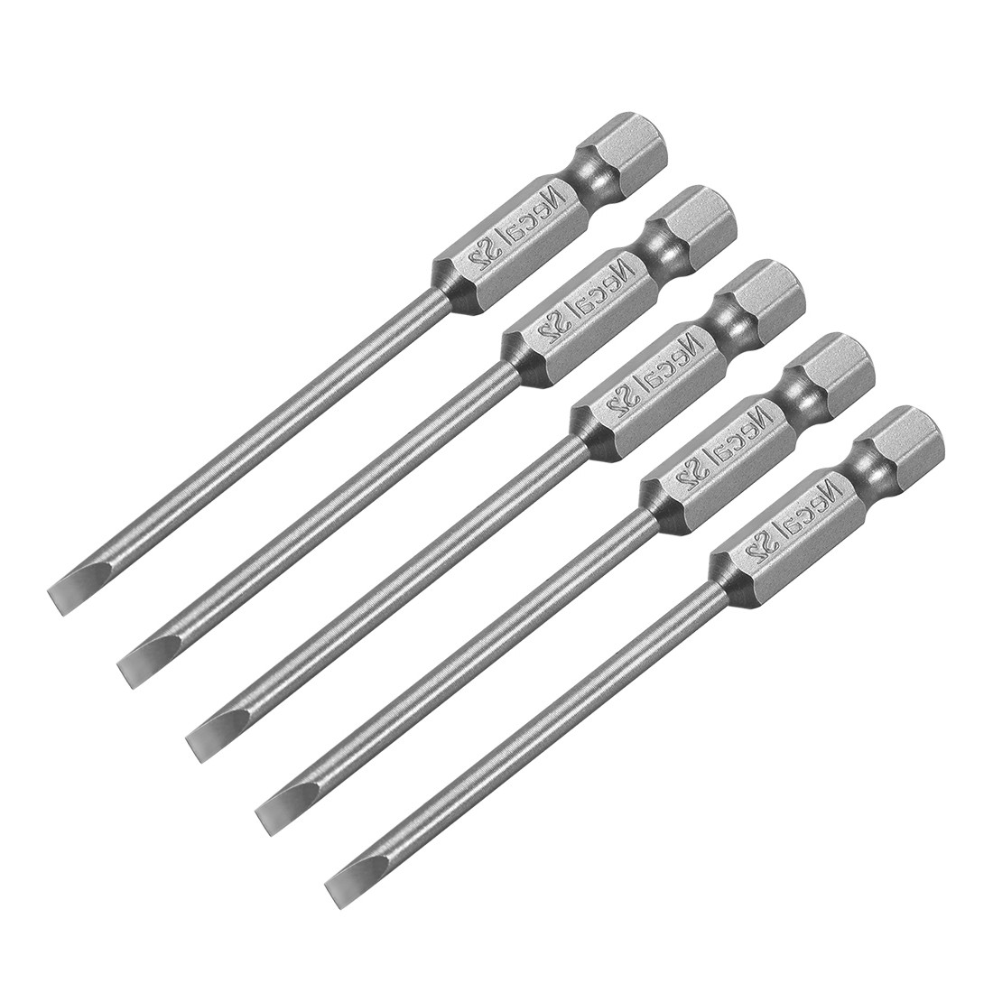 5 x 3mm Slotted Tip Magnetic Flat Head Screwdriver Bits 1/4" Hex Shank 3" S2 gallery
