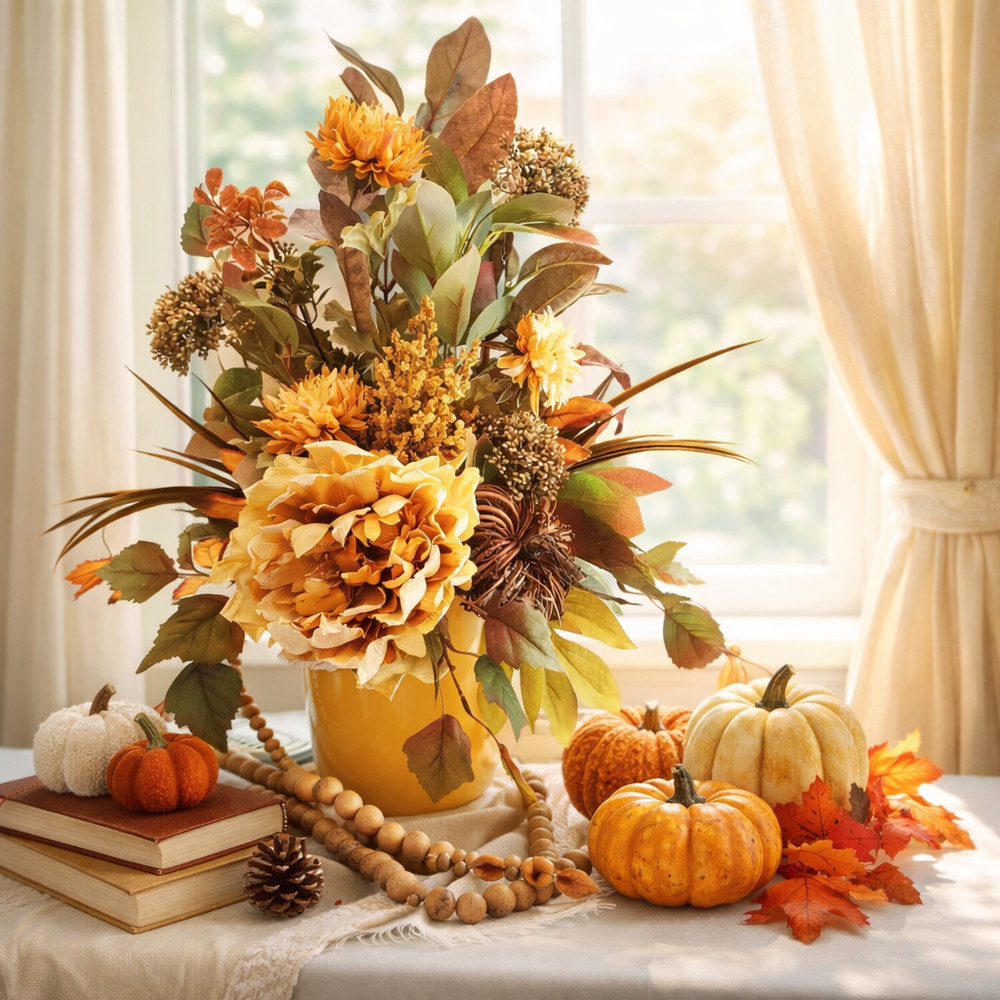 Fall Floral Centerpiece, Autumn Table Arrangement, Pumpkin Decor, Thanksgiving