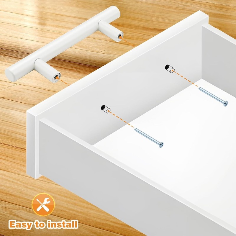 10 Pack| White Cabinet Pulls 3 Inch Modern Cabinet Hardware Euro T Bar Handle... gallery