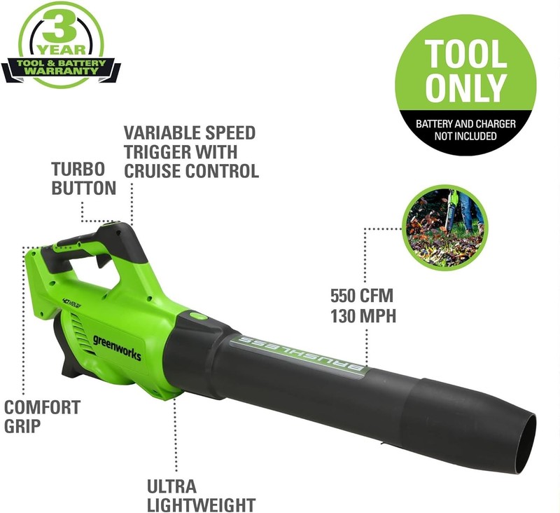 40V Cordless Brushless Leaf Blower, 130 MPH, 550 CFM, Tool Only - Lightweight... gallery