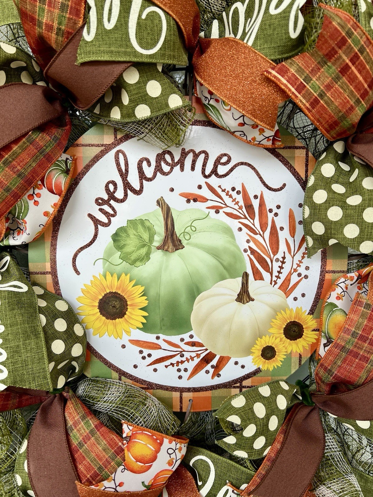 Moss Green And Brown Fall Welcome Wreath, 25” Diameter gallery