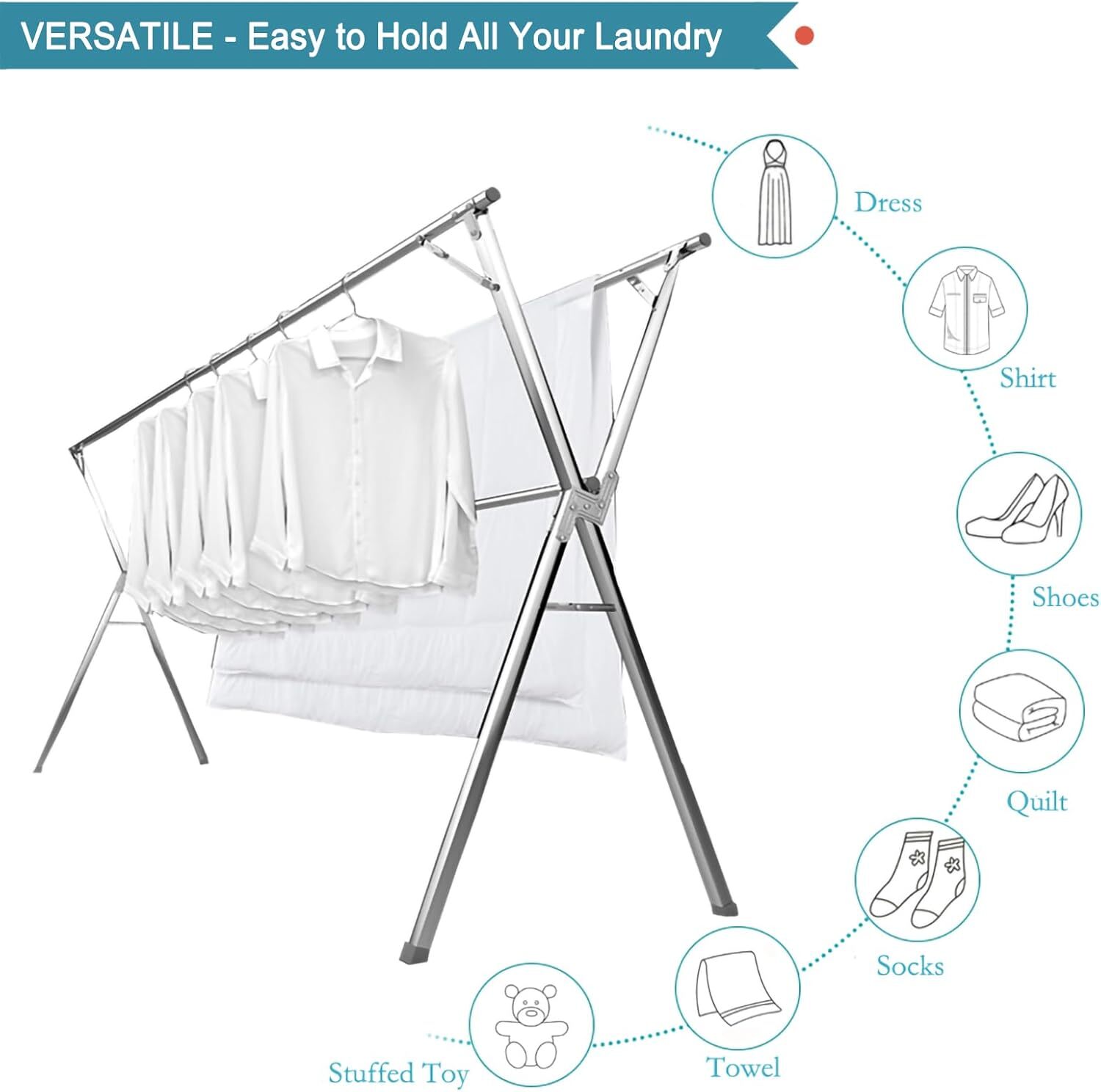 79-Inch Stainless Steel Hanger, Adjustable, Space-Saving, with 20 Hooks gallery