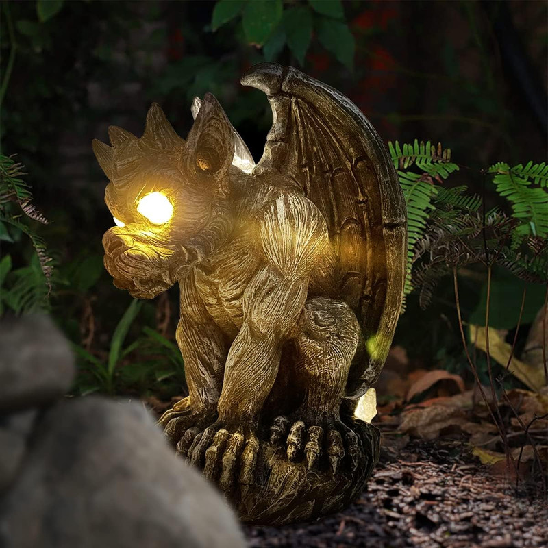 Large Winged Gargoyle Statue with Solar Lights Outdoor Decor, Sitting Gargoyle M gallery