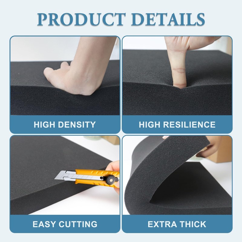 Black Polyurethane Foam Inserts for Cases, 2 Pcs 16 x 12 x 1 Inch, Cuttable P... gallery