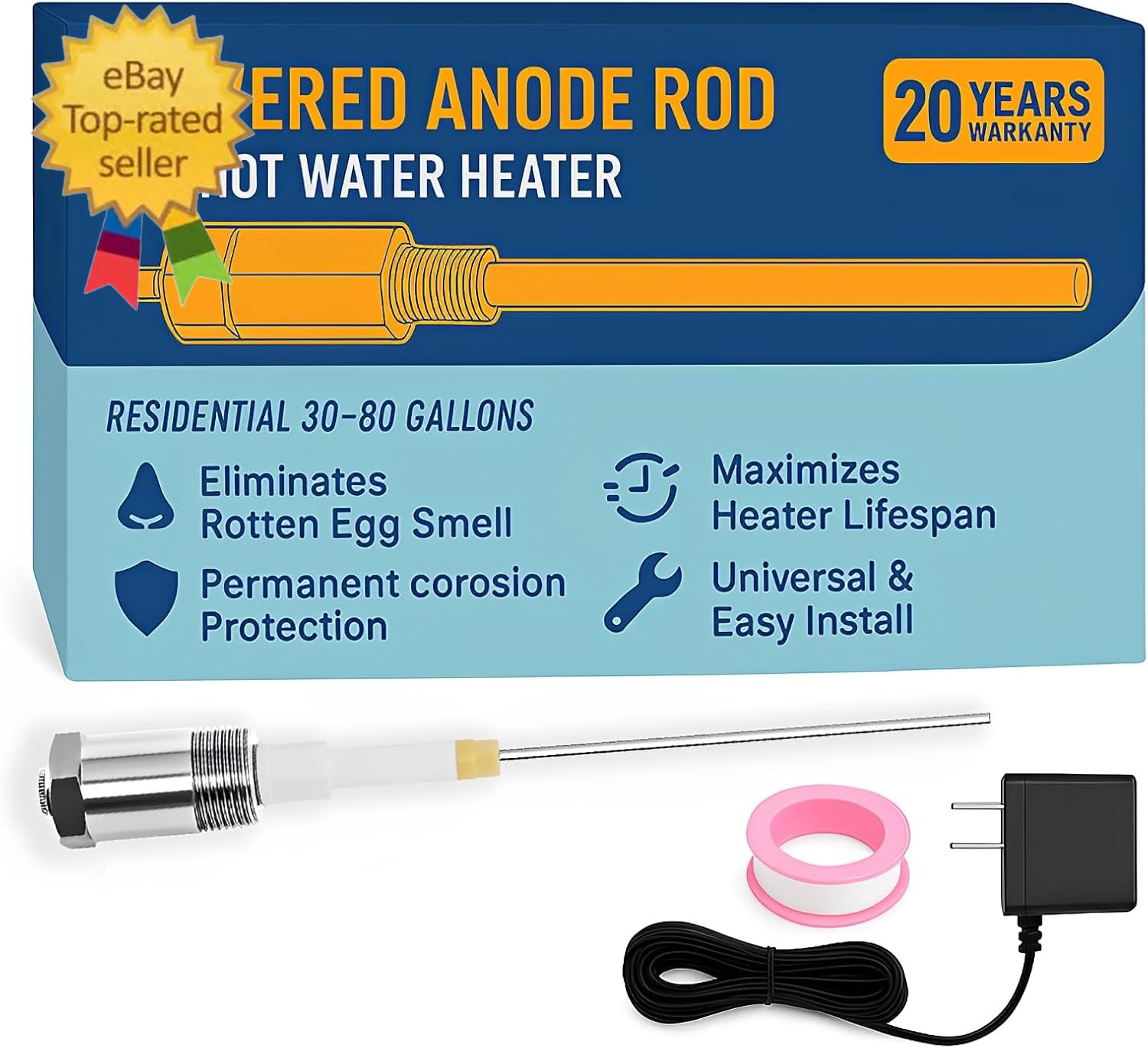 Powered Anode Rod for Hot Water Heater, Stops Corrosion Eliminates Rotten Egg gallery