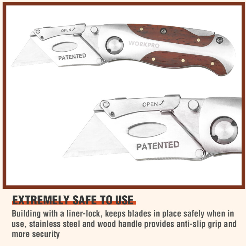 WORKPRO Quick-Change Folding Utility Knife Classical Retro Wood Grain Handle NEW gallery
