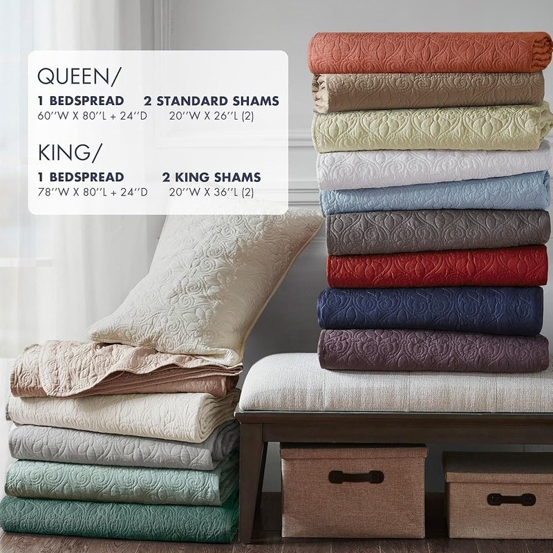 Microfiber Quilted Bedspread 3 Piece Set Split Corner Shams Soft Lightweight New gallery