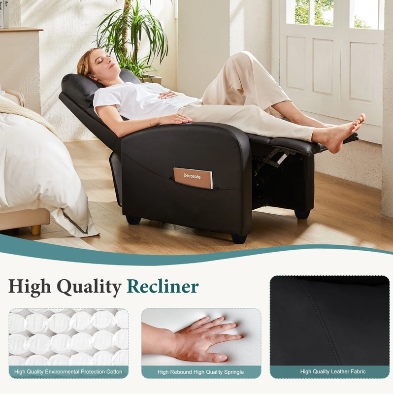 SMUG Black Single Sofa Comfortable Recliner Adjustable Reclining for Lounge gallery