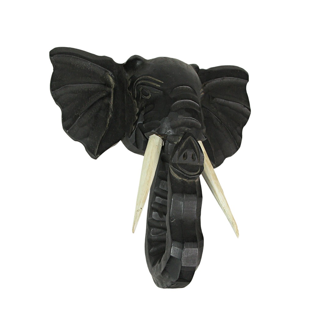 Hand Carved 12 Inch Black Elephant Head Wooden Wall Hanging Sculpture Safari Art gallery
