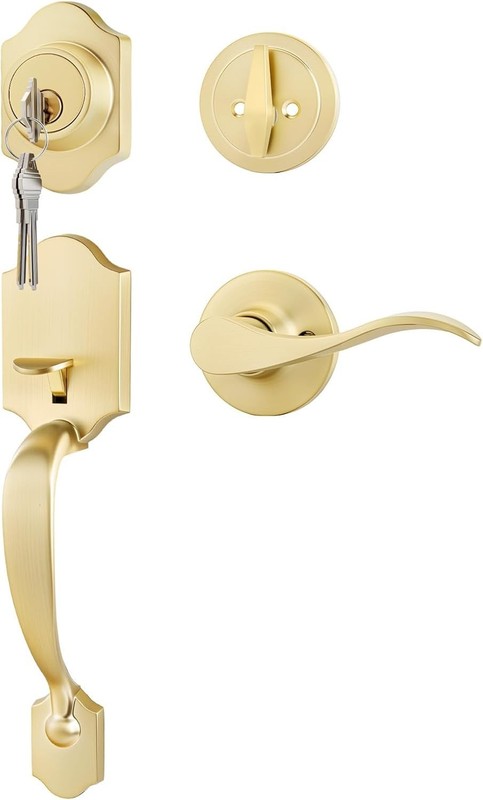 Classic Brass Front Door Lock Set - Durable Zinc Construction with Gold Finish gallery