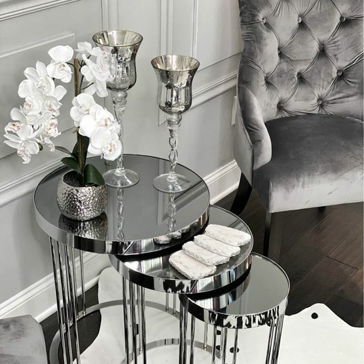 Silver Metal Nesting Tables Stackable End Tables Side Tables (Defected)