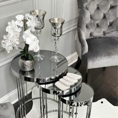 Silver Metal Nesting Tables Stackable End Tables Side Tables (Defected)