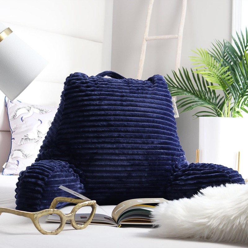 Backrest Reading Pillow,Shredded Memory Foam Bed Rest Pillow,Medium,Navy Blue gallery