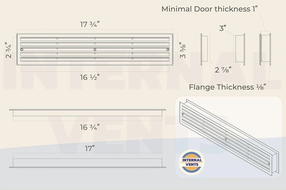 INTERNAL VENTS Door Vent for Interior Doors 16 7/8" x 3" - Two Sided Door Lou... gallery