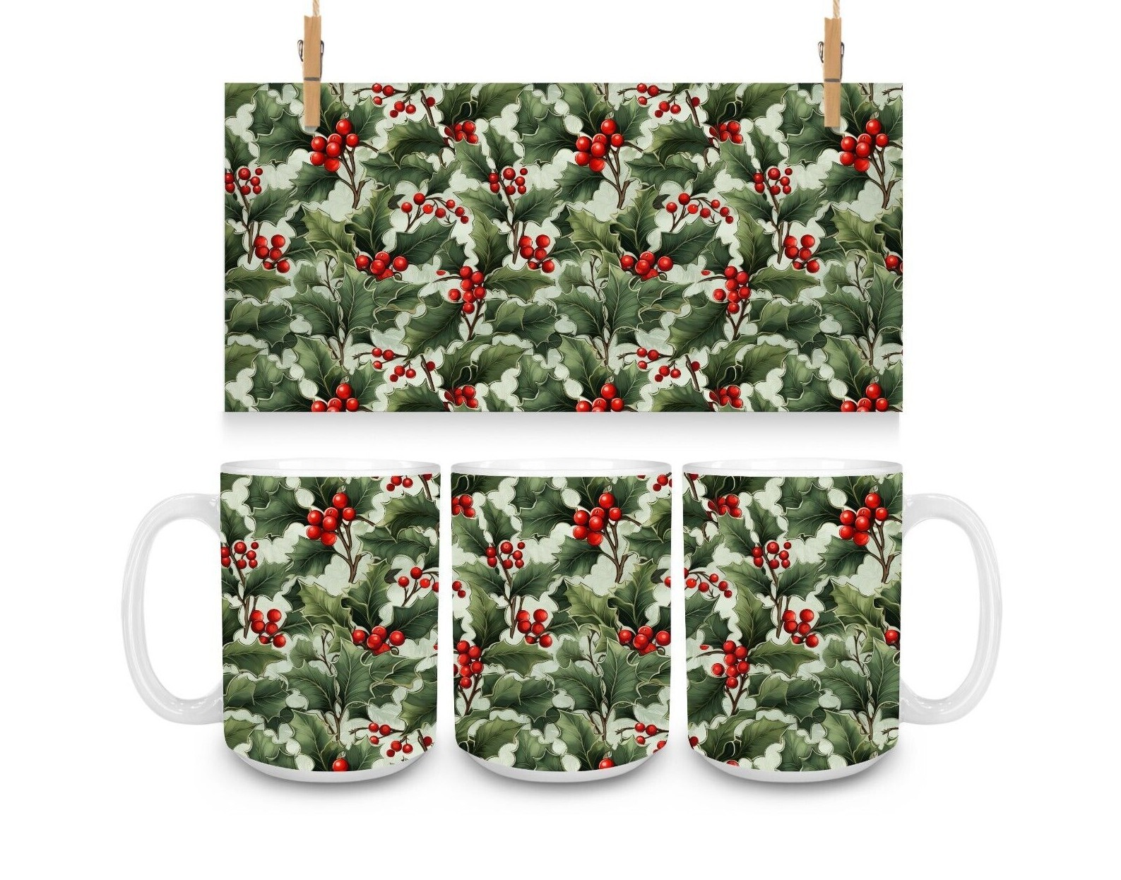 11oz or 15oz Ceramic Coffee-Tea Mug/Cup-Christmas-Winter-Holly Berries-Gift gallery