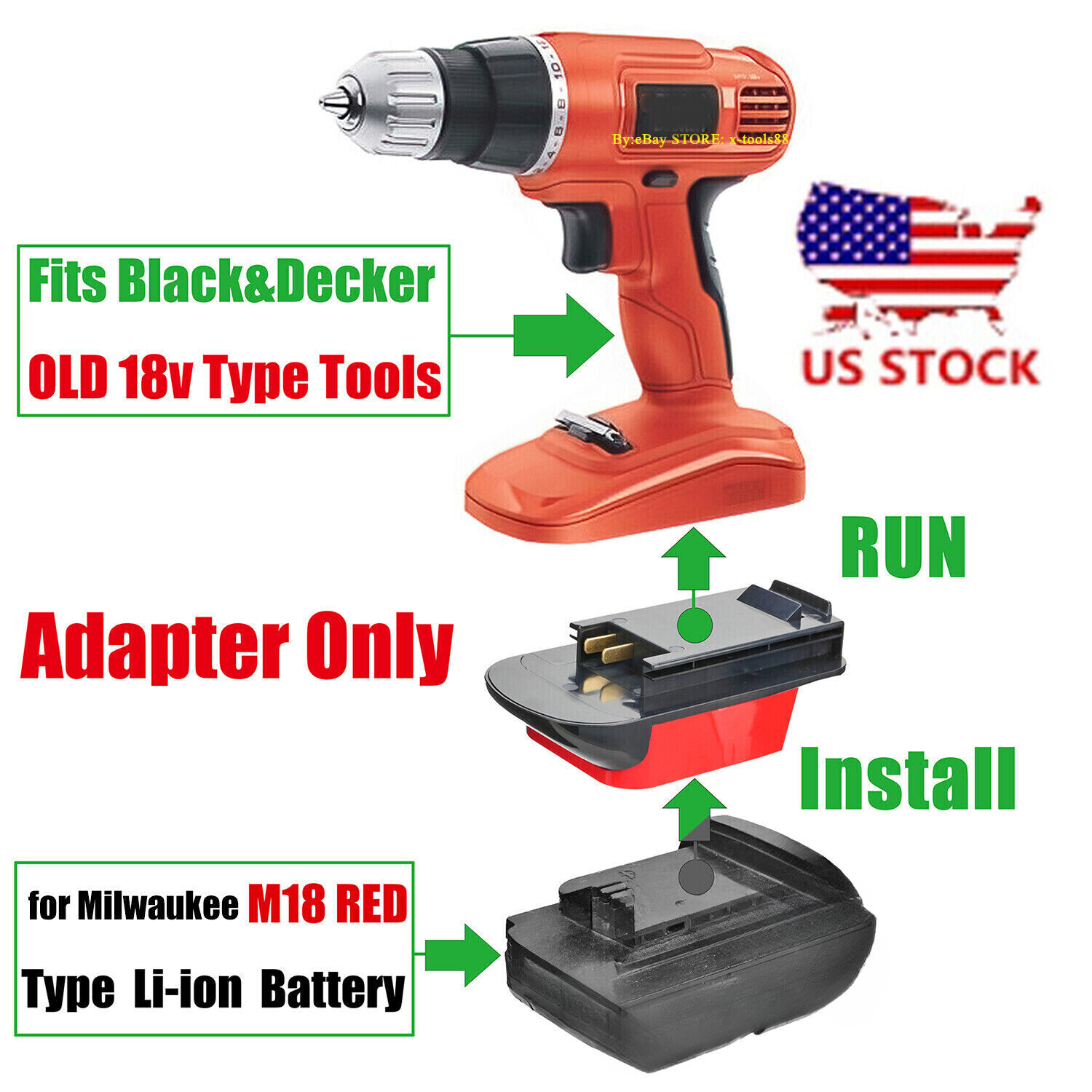 Adaptor for Milwaukee M18 Battery to Power for Black+Decker Old 18V Ni-CD Tools gallery