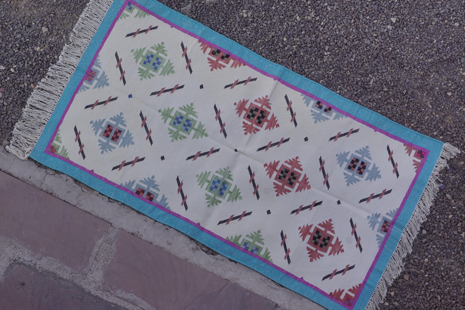 Rugmoda Cotton Turquoise Geometric 3x5 Kilim Dhurrie Living Room Area Rug gallery