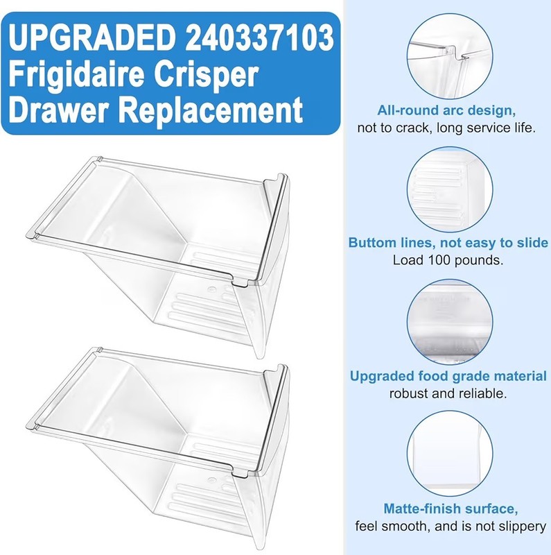 240337103 Refrigerator Crisper Drawer 2-Pack For Frigidaire Kenmore Fridge Bin gallery
