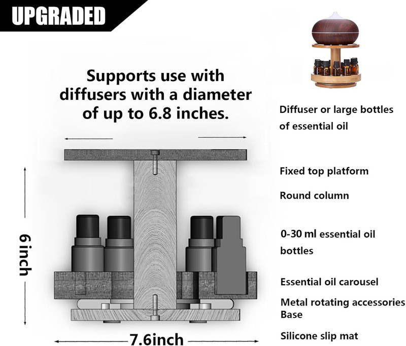 Bamboo Essential Oil Diffuser Holder Carousel - 2 Tier Rack for Bottles gallery