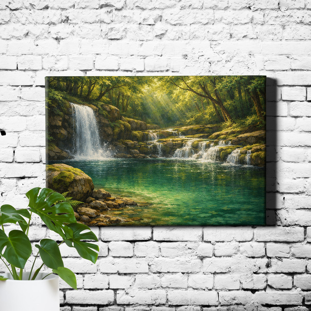 Landscape Waterfall Green Tree Forest Canvas Art Poster Print gallery