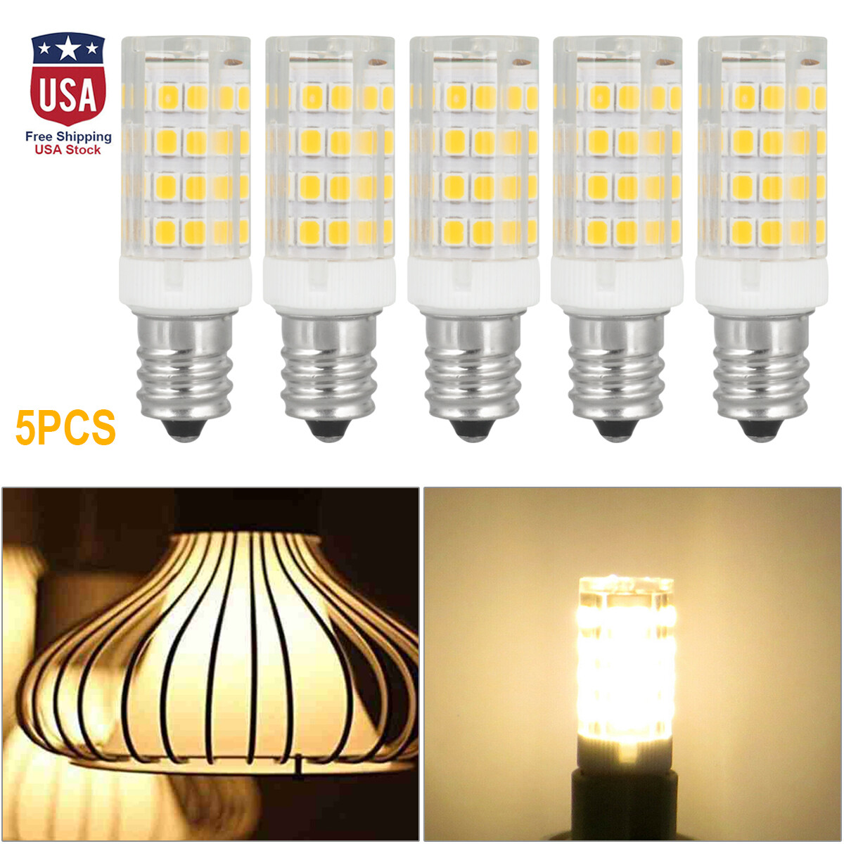 5PCS 7W E12 LED Corn Bulb Light Candelabra Ceiling Fan Lamp Daylight White 6000K gallery