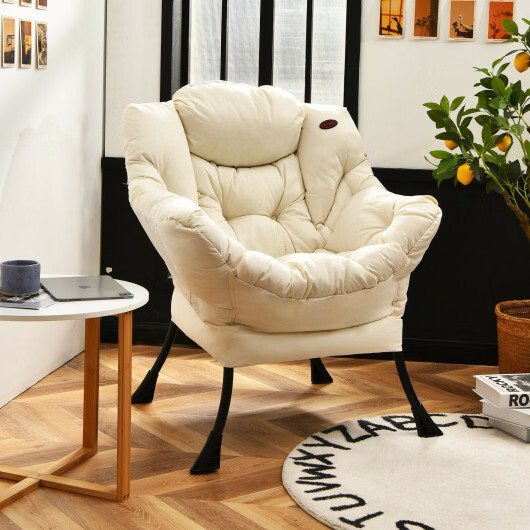 Modern Polyester Fabric Lazy Chair with Steel Frame and Side Pocket-Beige - Colo gallery