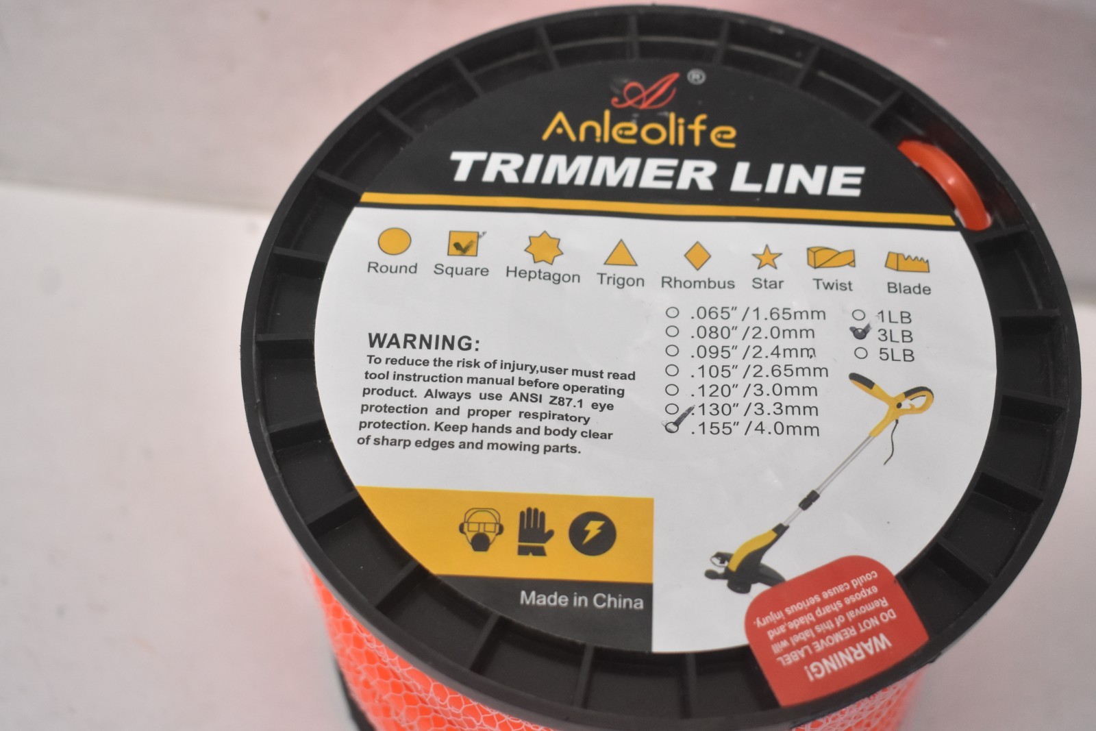 Anleolife Trimmer Line Square .155" Orange 3 lb 280' L Durable Construction gallery